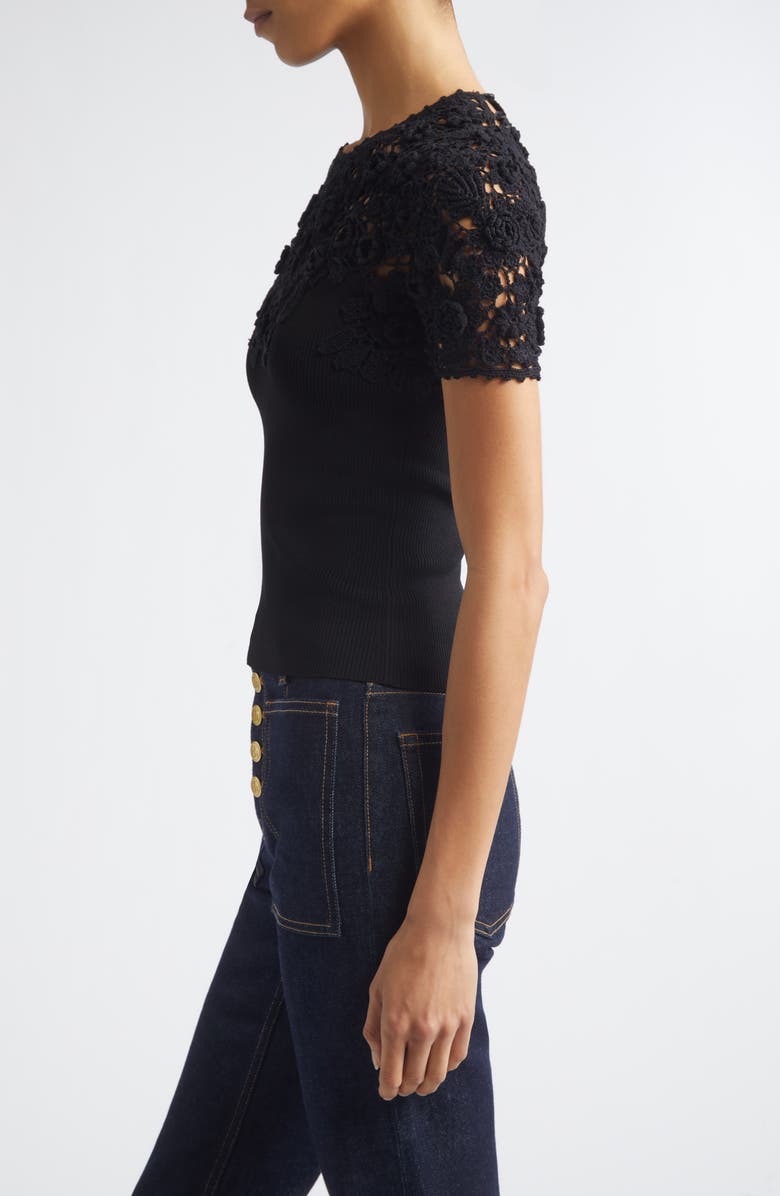 Ulla Johnson Clelia Rib Knit Crochet Top, Alternate, color, Noir