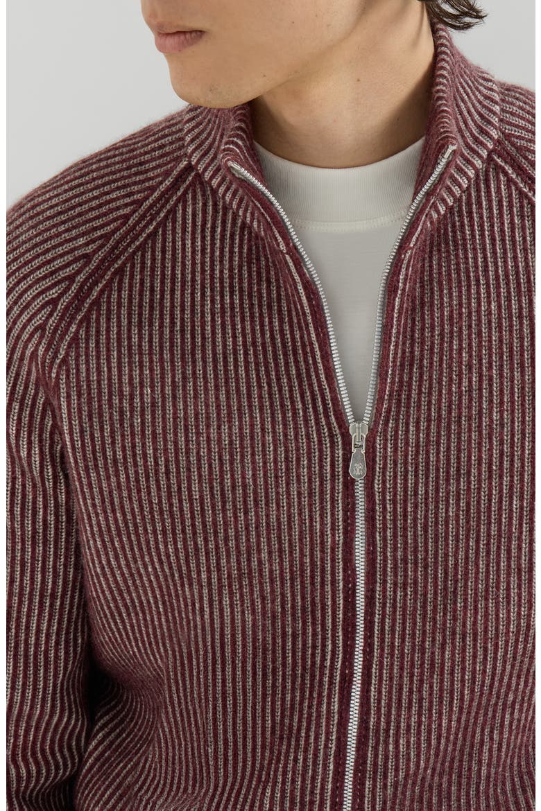 Cashmere vanisé English rib high-neck cardigan with zipper, Alternate, color, Burgundy