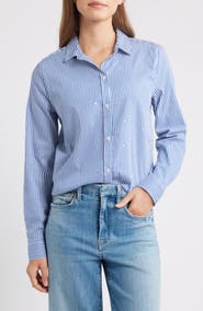 beachlunchlounge Lynden Embellished Stripe Cotton Blend Button-Up Shirt