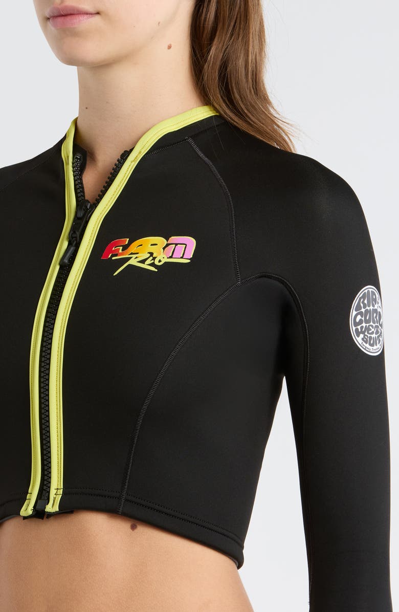 Rip Curl x Farm Rio G-Bomb 1.5mm Crop Swim Jacket, Alternate, color, Neon Waves