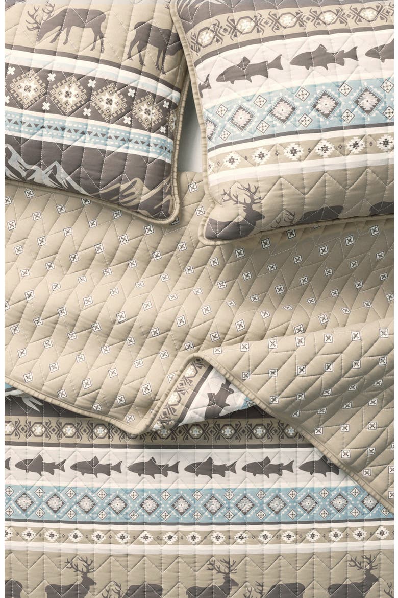Wildlife Patchwork Quilt Set, Alternate, color, RUSTIC LODGE STRIPES