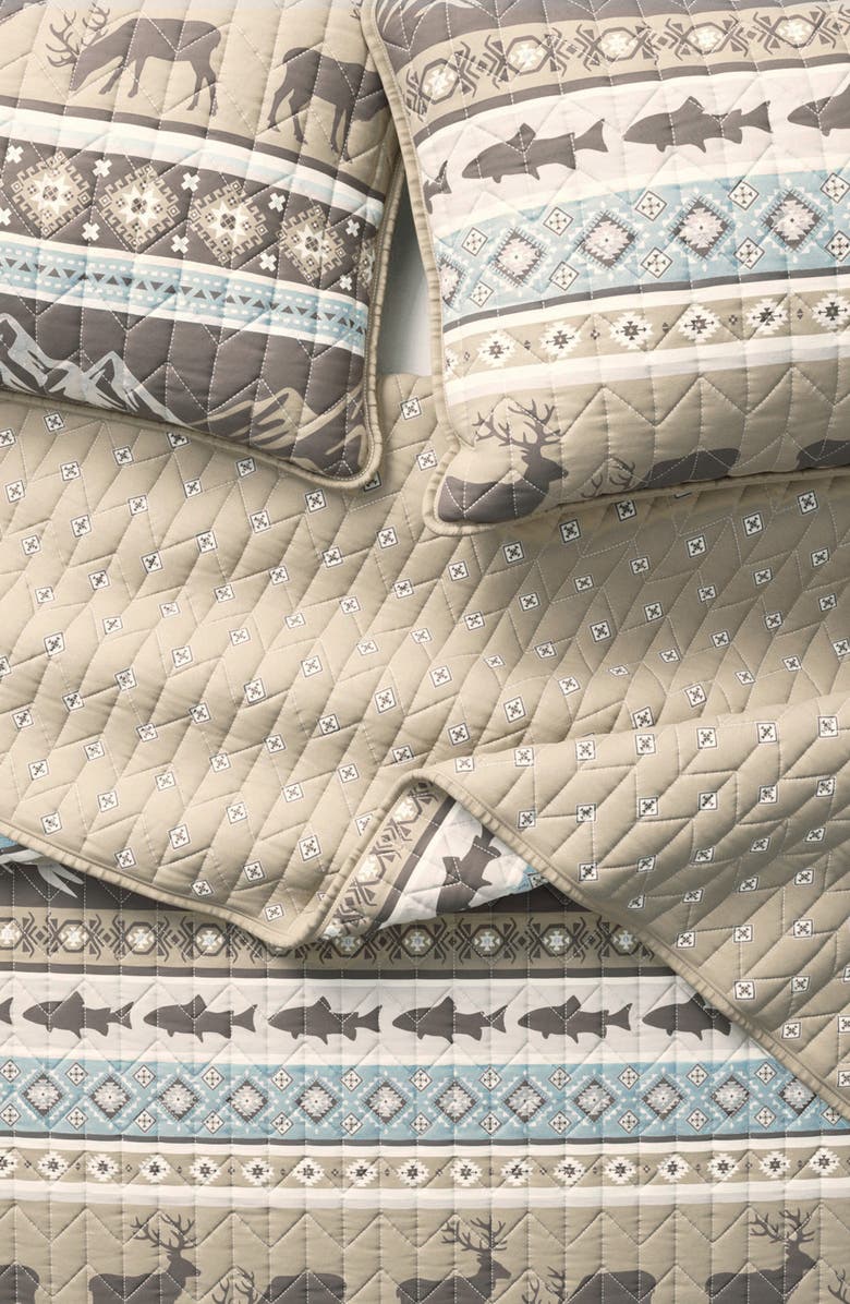 Woven & Weft Wildlife Patchwork Quilt Set, Alternate, color, Rustic Lodge Stripes