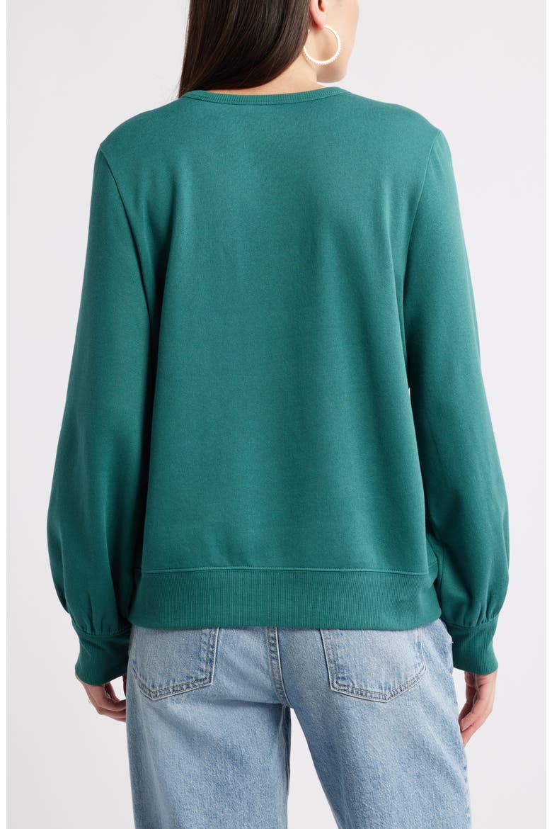 Gretchen Imitation Pearl Embellished Balloon Sleeve Sweatshirt, Alternate, color, GREEN JASPER EMBELLISHMENT