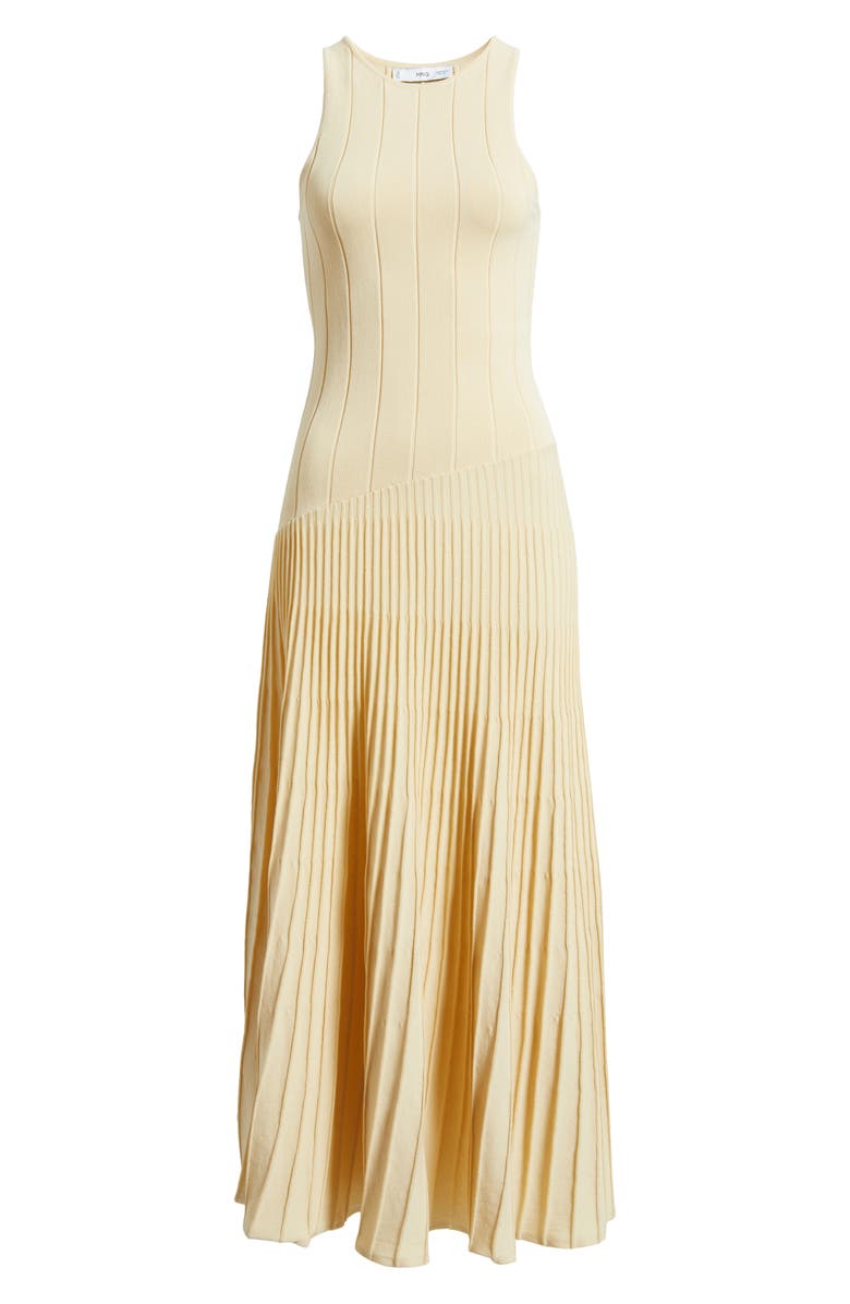 MANGO Piano Sleeveless Pleated Cotton Blend Sweater Dress, Alternate, color, Light Tan