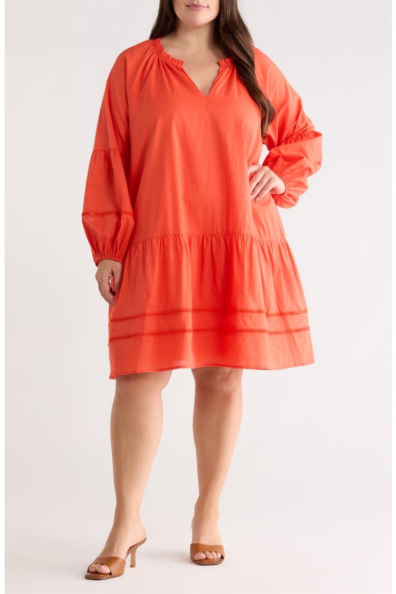 Ivonna Long Sleeve Cotton Shift Dress, Main, color, TOMATO RED