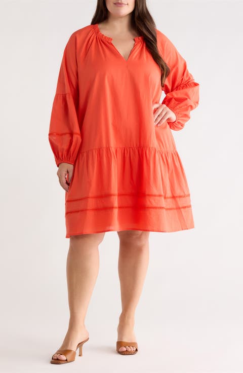 Ivonna Long Sleeve Cotton Shift Dress (Plus)