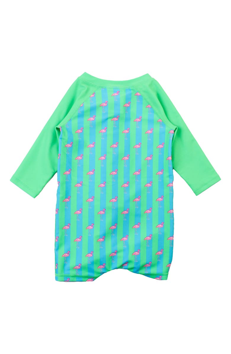 RuggedButts Neon Flamingo Long Sleeve One-Piece Rashguard Swimsuit, Alternate, color, Green