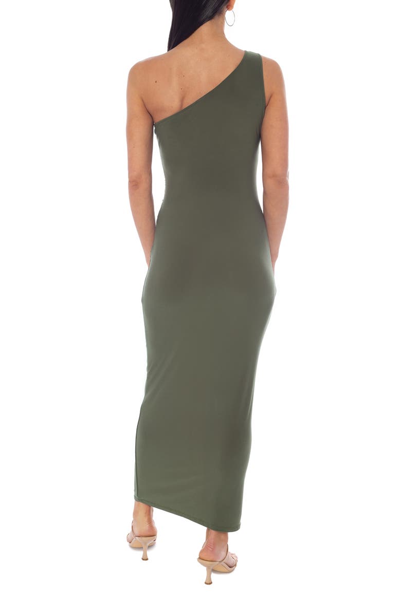 One-Shoulder Ruched Maxi Dress, Alternate, color, OLIVE