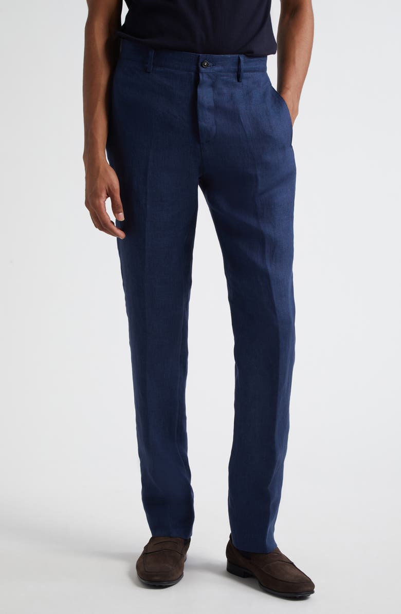Massimo Alba Mauko Linen Dress Pants, Main, color, Blue