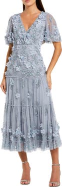 Mac Duggal Floral Embellished Flutter Sleeve Dress