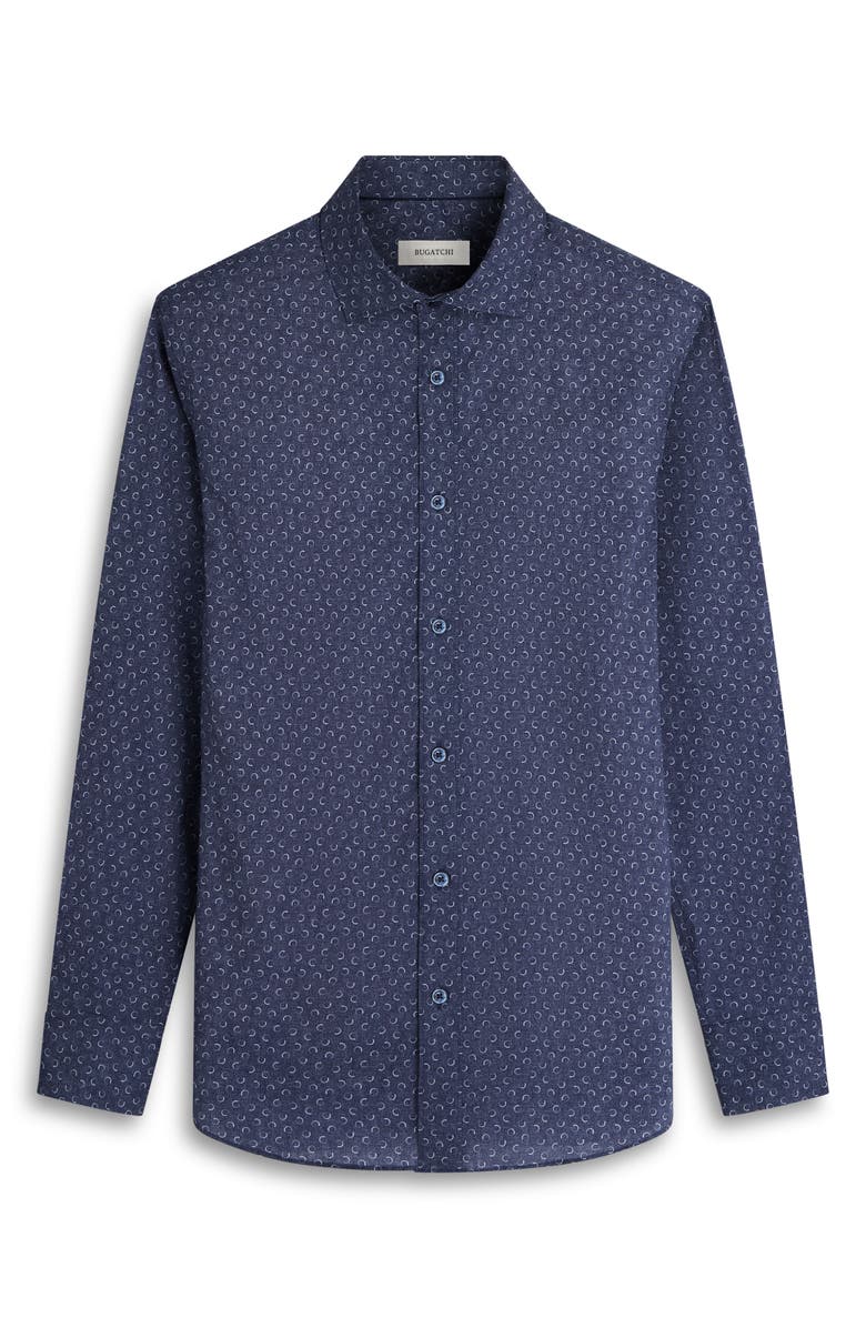 Bugatchi Axel Shaped Fit Trellis Print Stretch Cotton Button-Up Shirt, Alternate, color, Navy