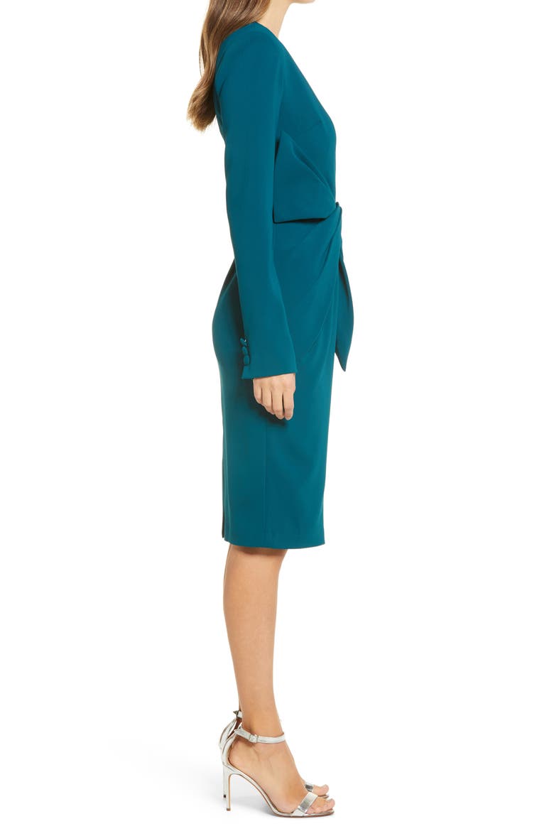 Asymmetrical Bow Waist Long Sleeve Dress, Alternate, color, TEAL