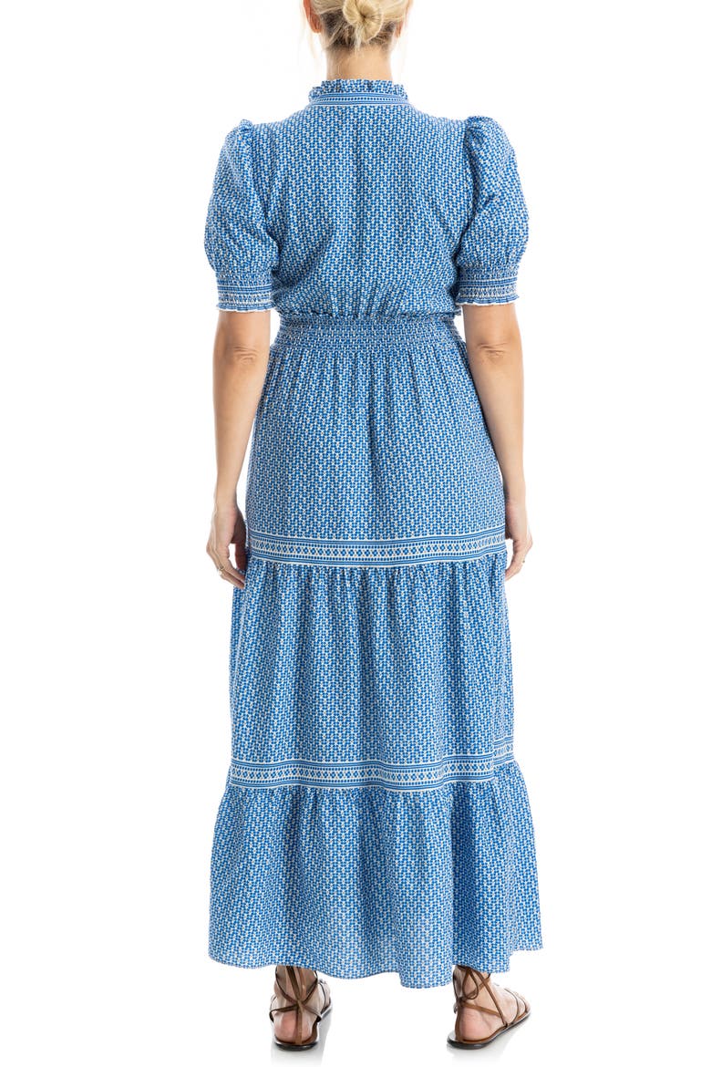 max studio blue floral dress Short Sleeve Tiered Maxi (Women) Freshers Week Outfits 38 longest length (size Color:06 White white sun dress maxi
