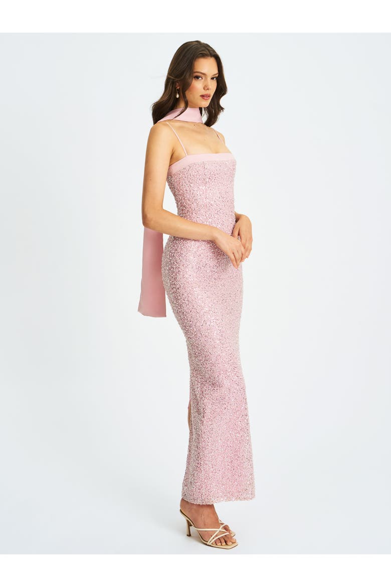 Raizel Beaded Sequin Bodycon Gown with Scarf, Alternate, color, Pink