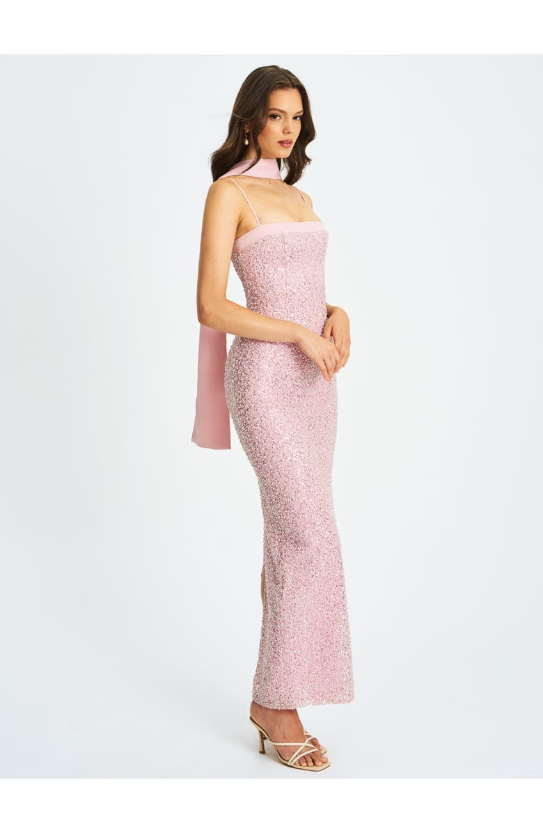 Miss Circle Raizel Beaded Sequin Bodycon Gown with Scarf, Alternate, color, Pink