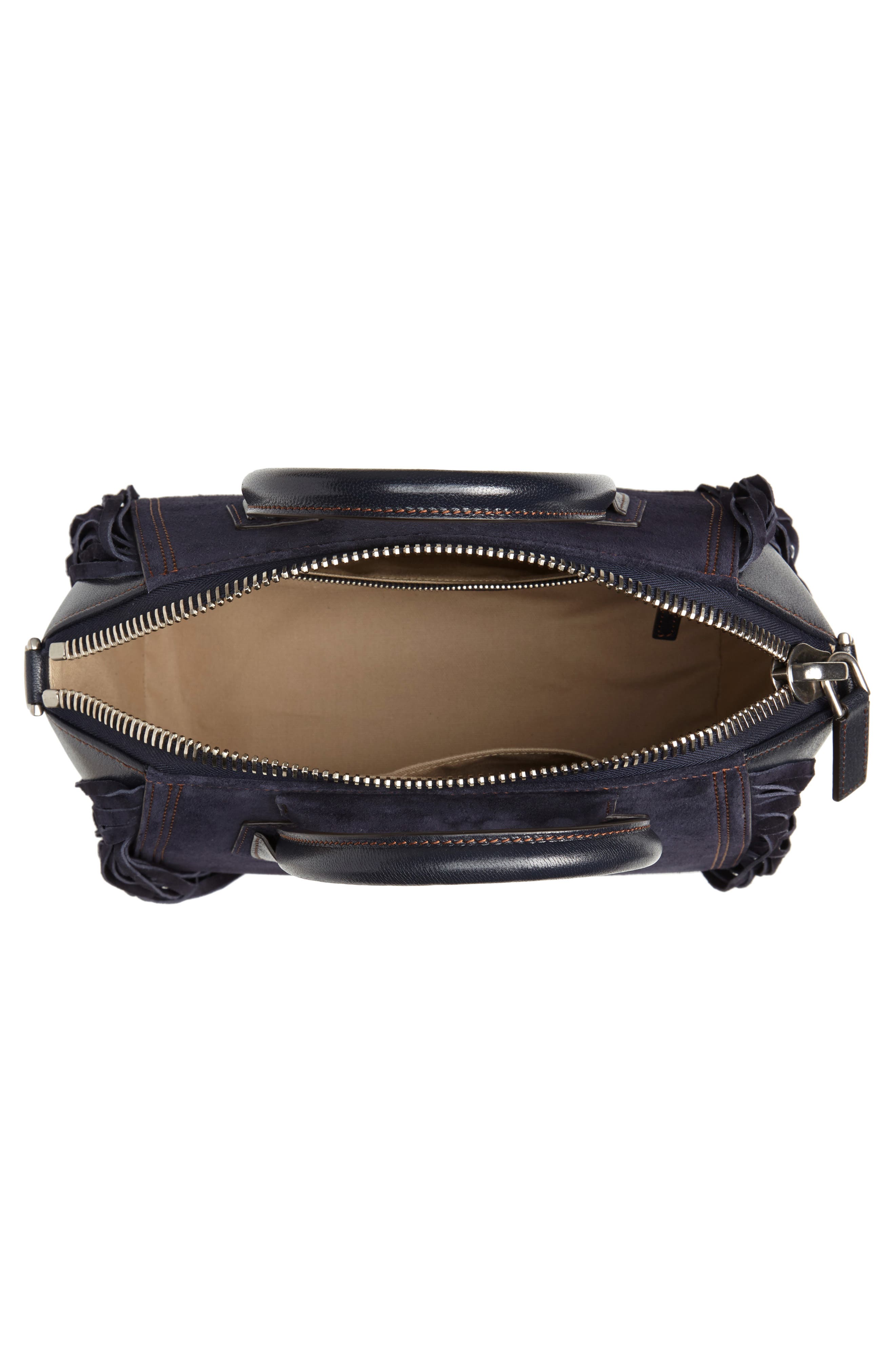 Small Antigona Fringe Embellished Suede Satchel, Alternate, color, DARK BLUE