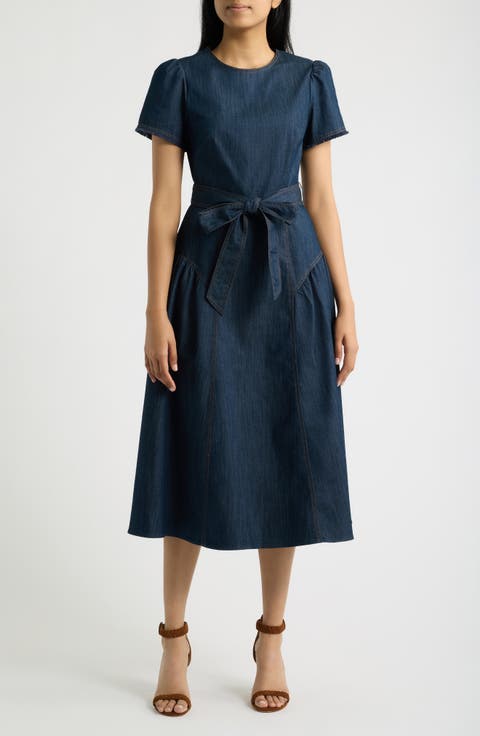 Fit & Flare Denim Midi Dress