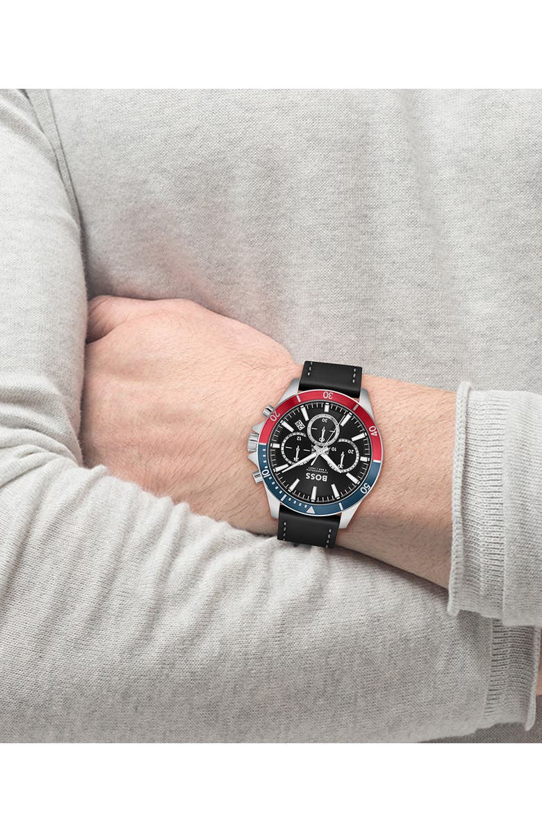 BOSS Troper Chronograph Leather Strap Watch, Alternate, color, 