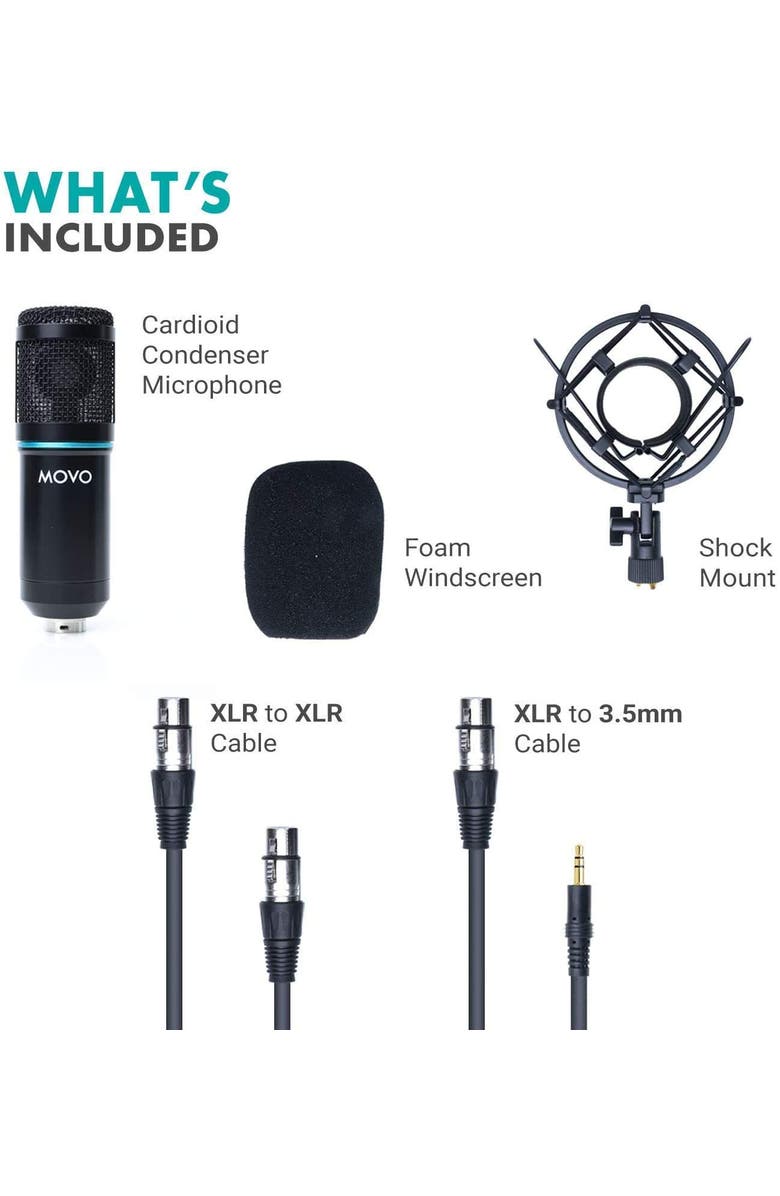 MOVO PC-M6 Universal Cardioid Condenser Podcast Microphone with XLR and 3.5mm, Alternate, color, Black