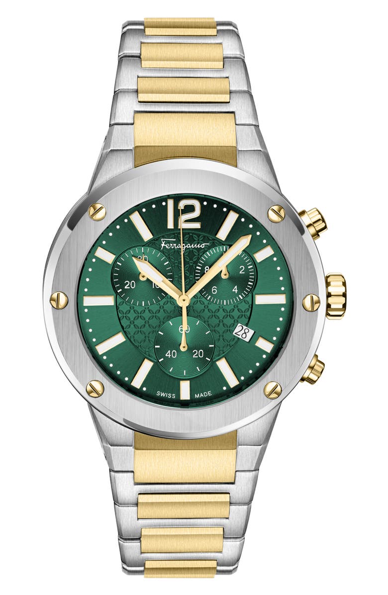 FERRAGAMO F-80 Two-Tone Chronograph Watch, 42mm, Main, color, Two Tone