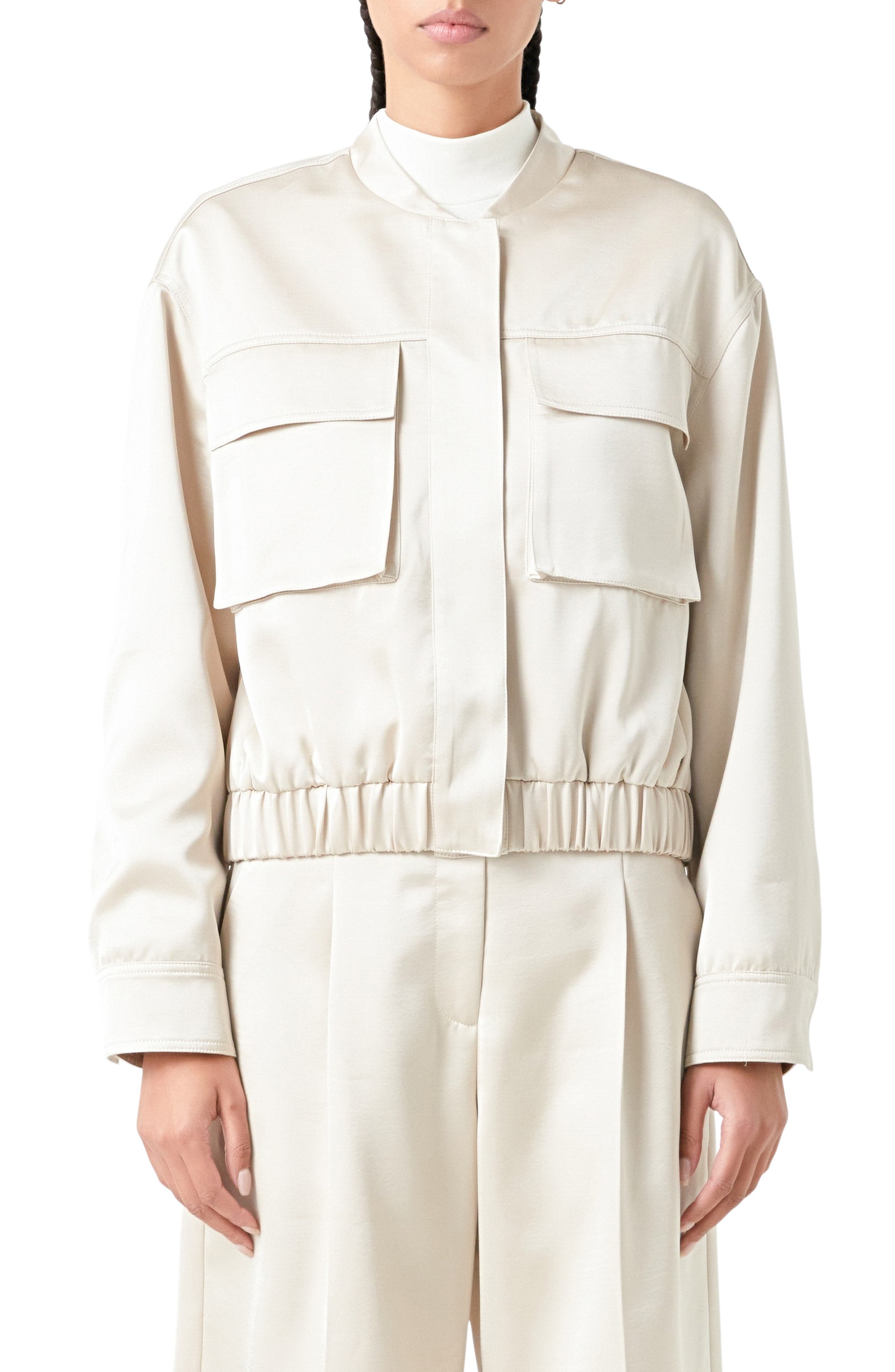 Cargo Pocket Satin Bomber Jacket