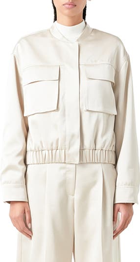 Cargo Pocket Satin Bomber Jacket
