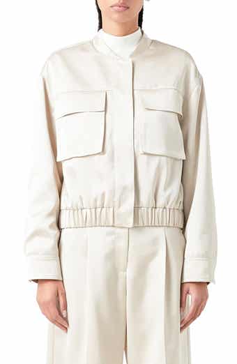Cargo Pocket Satin Bomber Jacket