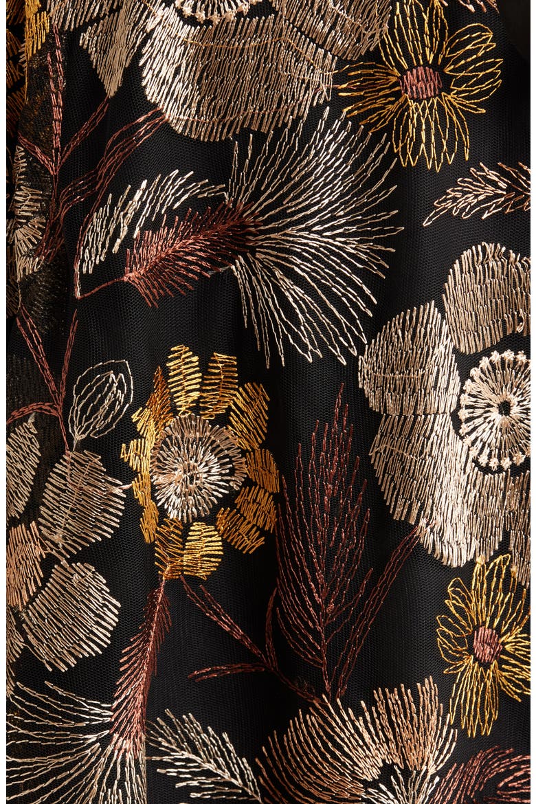 Embroidered Tie Waist Midi Dress, Alternate, color, BROWN GOLD