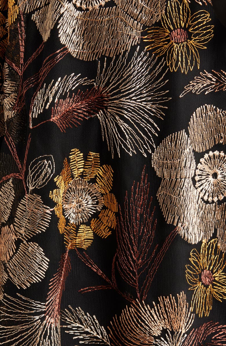 Tahari ASL Embroidered Tie Waist Midi Dress, Alternate, color, Brown Gold