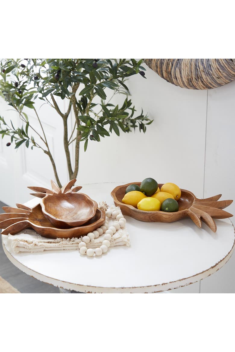 Brown Teakwood Handmade Pineapple Fruit Decorative Bowl - Set of 3, Alternate, color, BROWN
