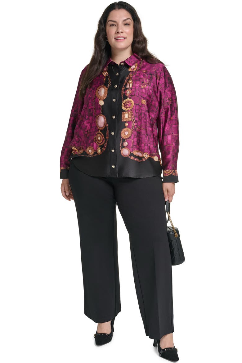Printed Long Sleeve Button Front Shirt, Alternate, color, CHERRY LACQUER COMBO