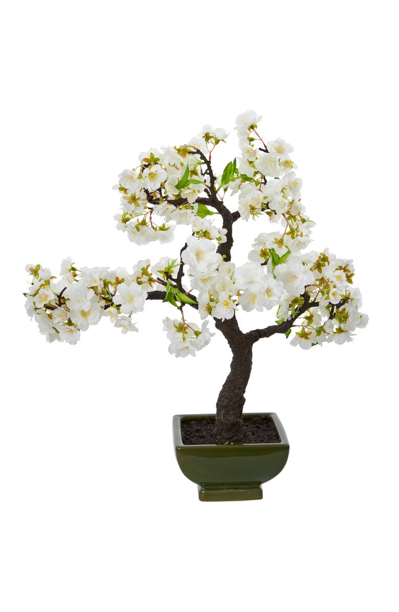 NEARLY NATURAL Cherry Blossom Bonsai Artificial Tree, Main, color, White