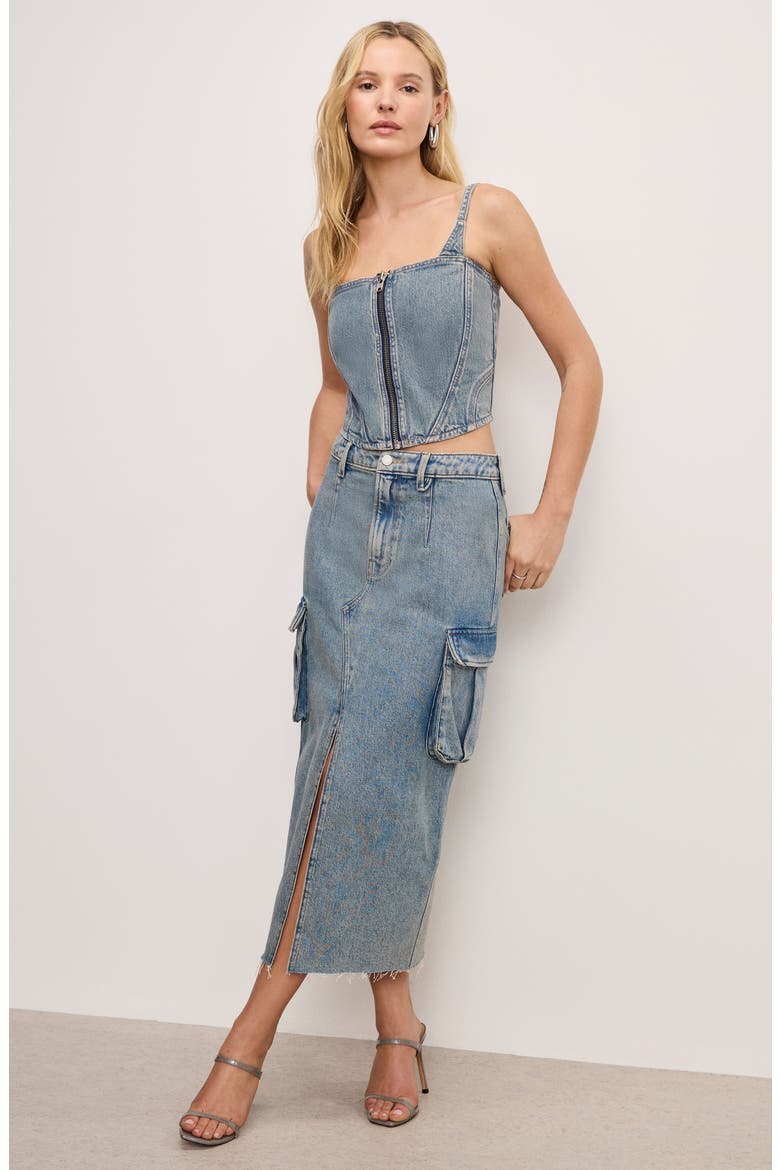 Denim Bustier Crop Top, Alternate, color, INDIGO762