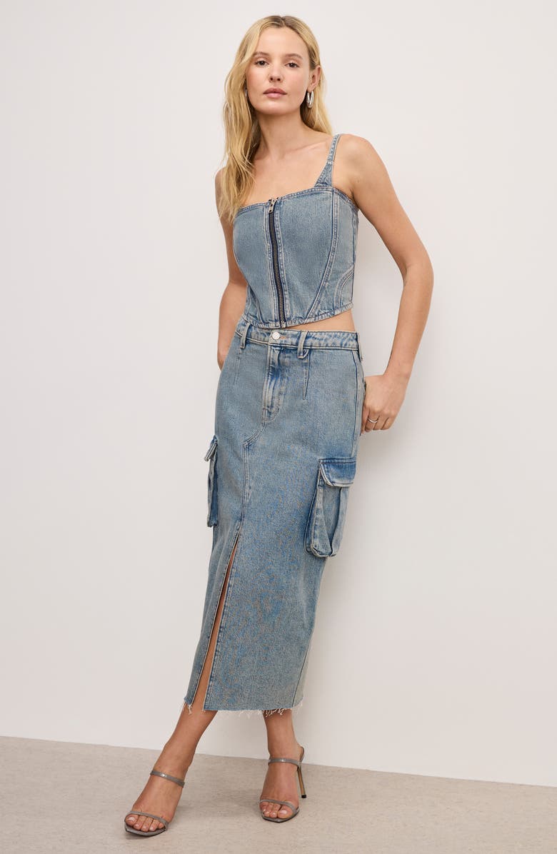 Good American Denim Bustier Crop Top, Alternate, color, Indigo762