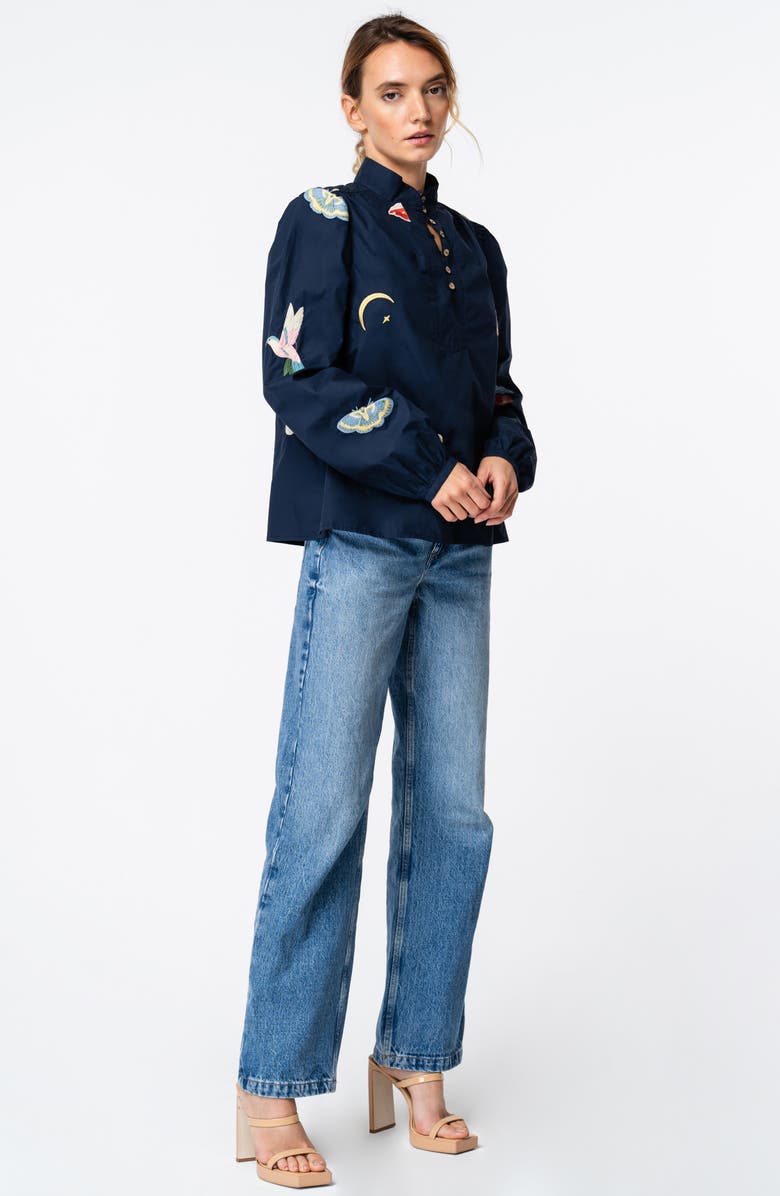 CIEBON Emmy Nature Embroidered Cotton Popover Top, Alternate, color, Navy