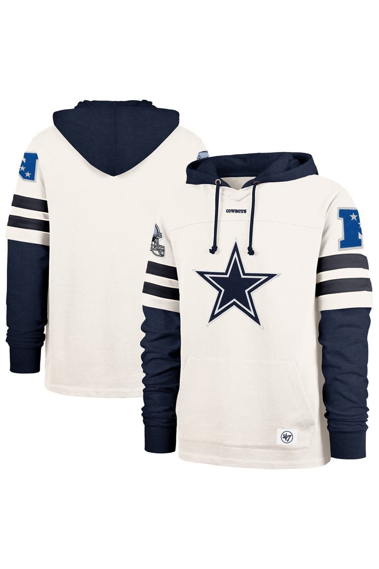Men's '47  Cream Dallas Cowboys Split Zone Cornerback Duo Lacer Hoodie, Main, color, Cream