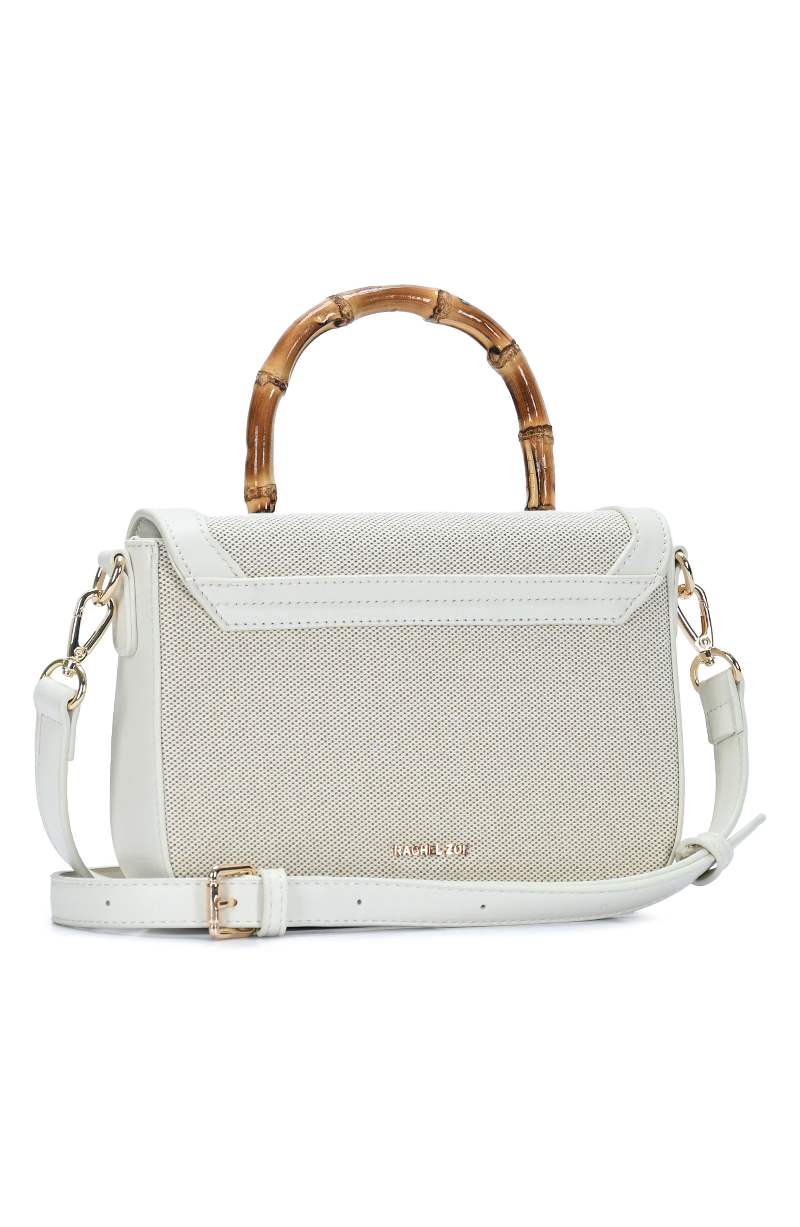Mini Flap Canvas Bag with Bamboo Handle, Alternate, color, CREAM
