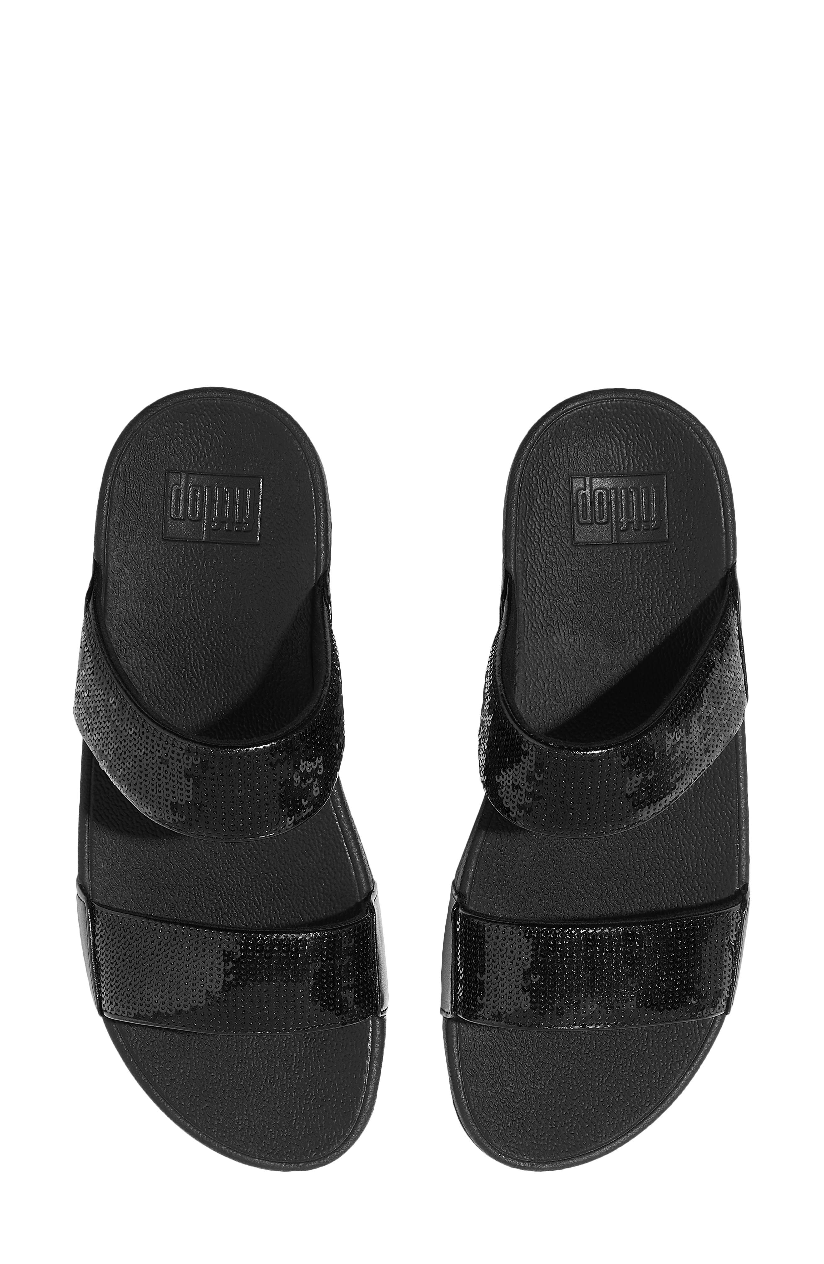 FitFlop Lulu Sequin Slide Sandal, Alternate, color, All Black