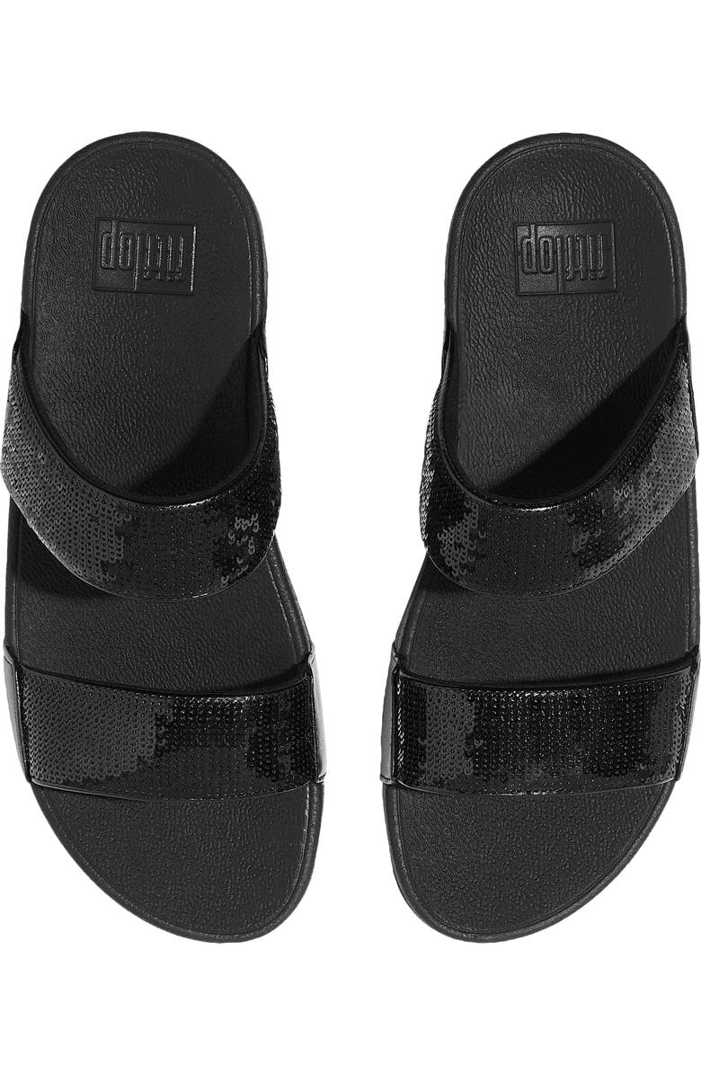 FitFlop Lulu Sequin Slide Sandal, Alternate, color, All Black