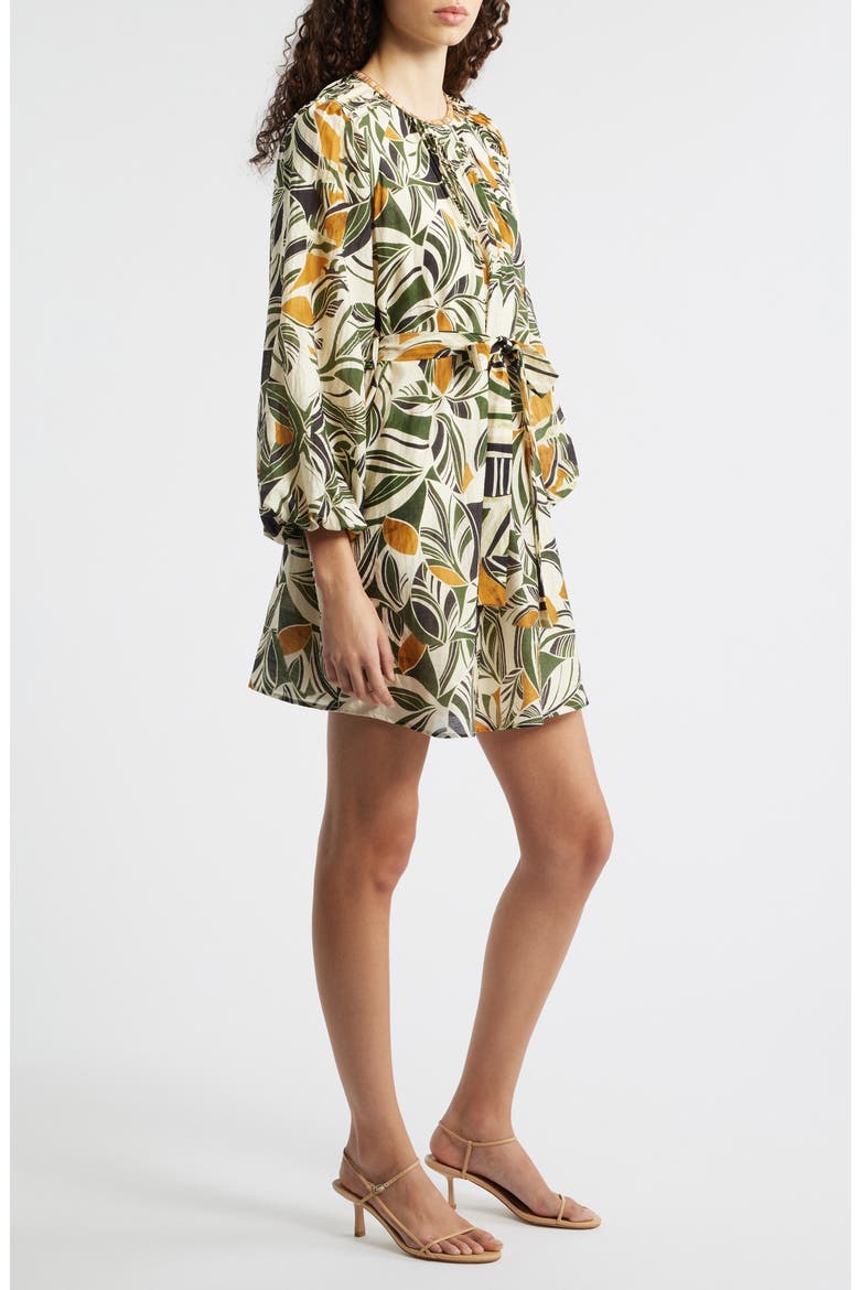 Print Long Sleeve Pintuck Minidress, Alternate, color, CREAM MULTI