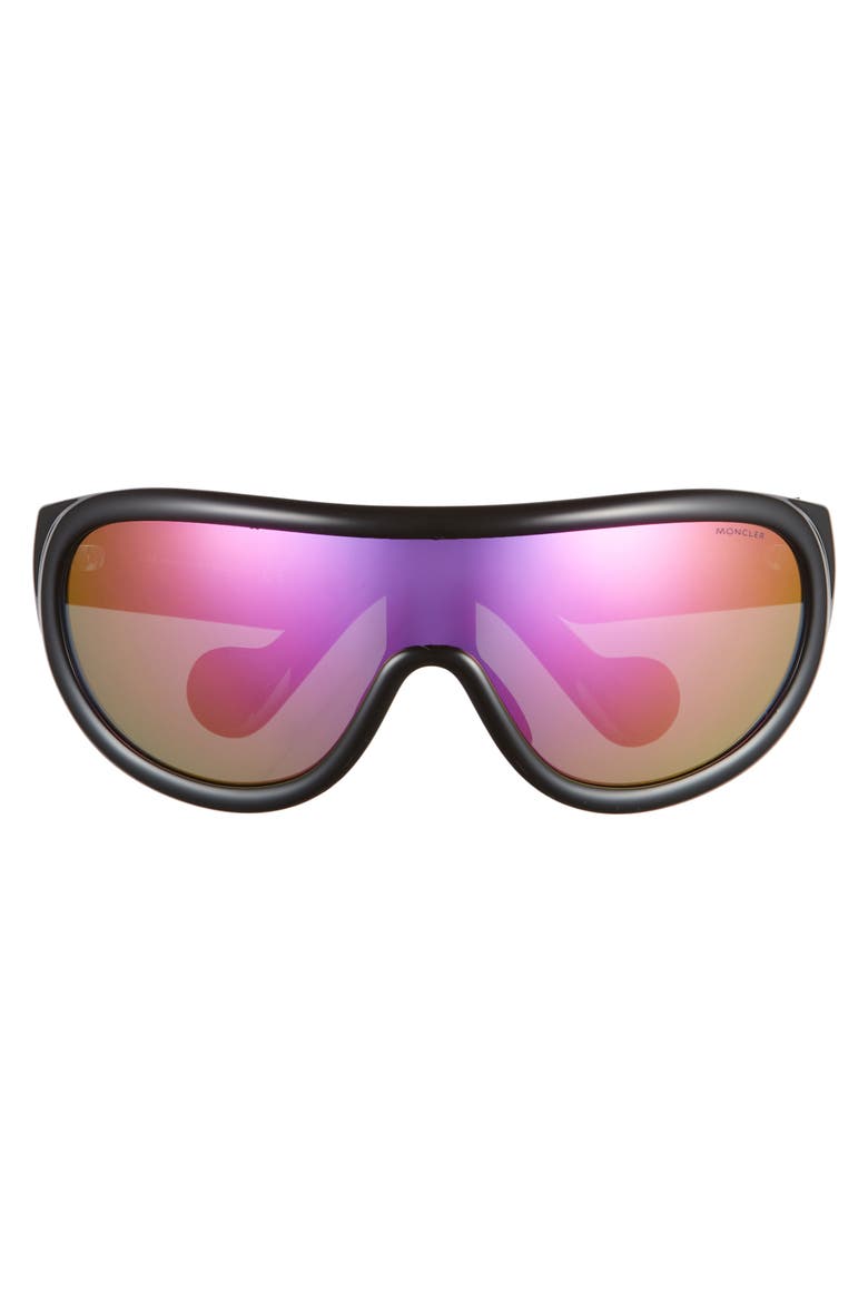 155mm Mirrored Shield Sunglasses, Alternate, color, SHINY BLACK/ BORDEAUX MIRROR