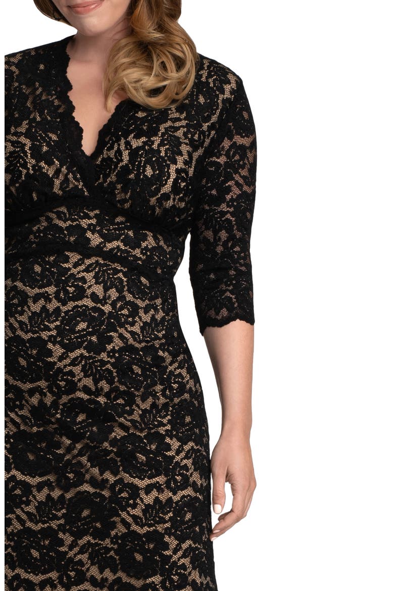 Scalloped Boudoir Lace Sheath Dress, Alternate, color, BLACK LACE/NUDE LINING
