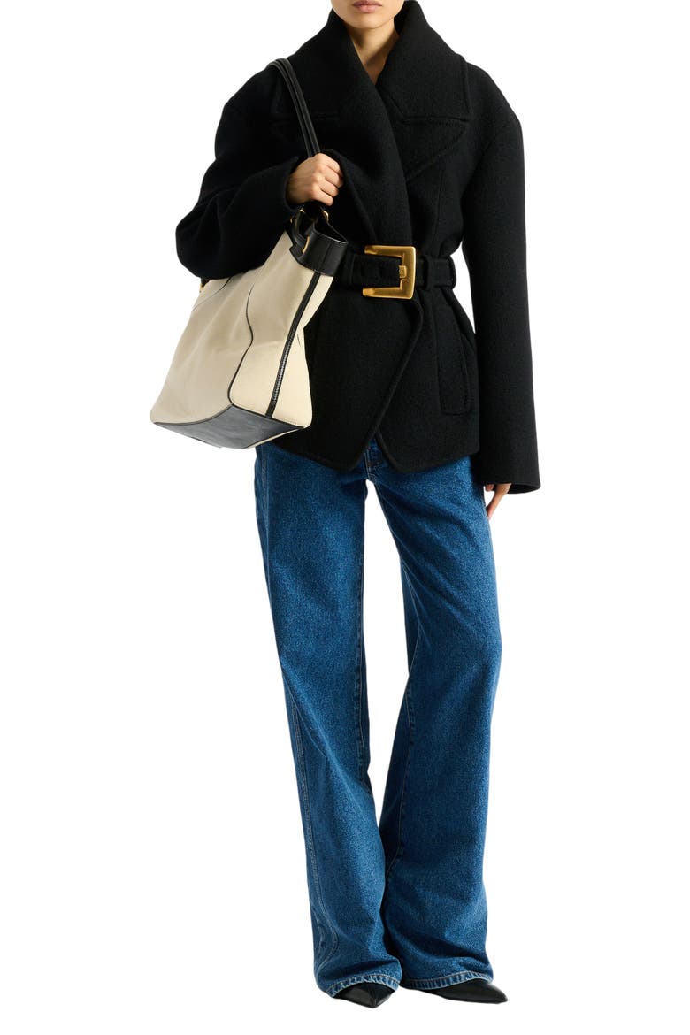 Belted wool pea coat, Main, color, black