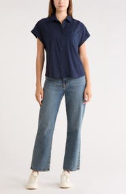 Melrose and Market Mixed Media Button-Up Shirt