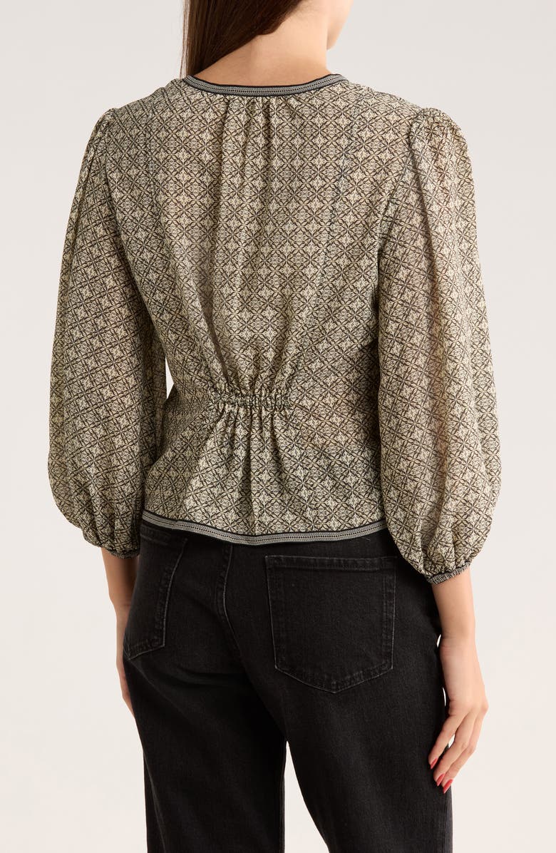 MAX STUDIO Bubble Sleeve Top, Alternate, color, Black/ Cream Geo Optics