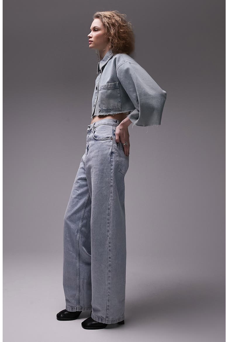 Crop Denim Button-Up Shirt, Alternate, color, MEDIUM BLUE