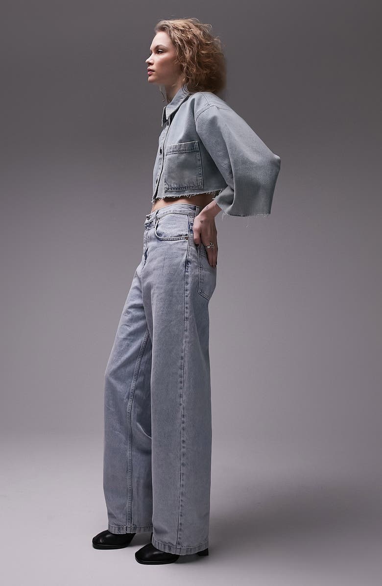 Topshop Crop Denim Button-Up Shirt, Alternate, color,