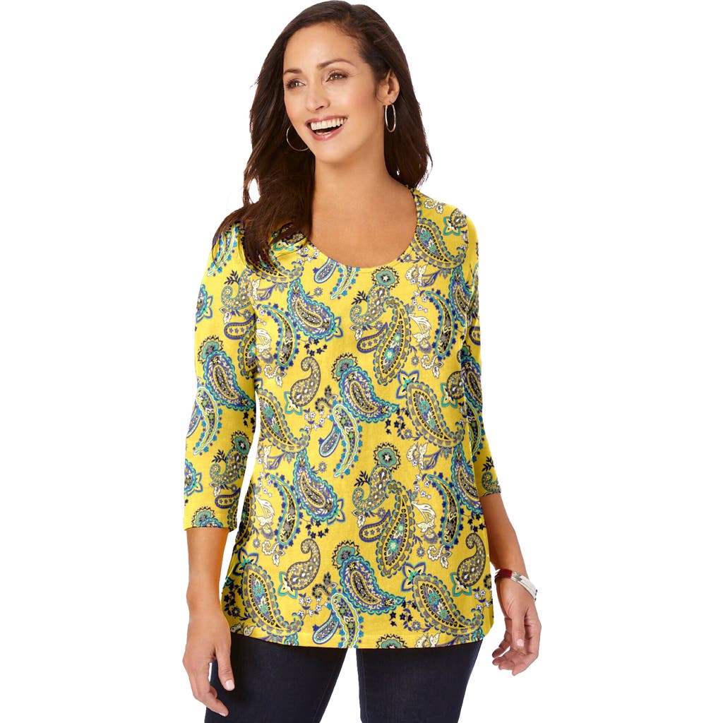 Jessica London Stretch Cotton Scoop Neck Tee In Yellow