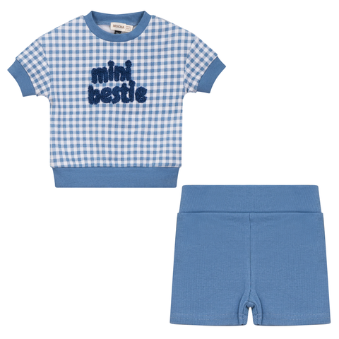 Checkered Mini Bestie 2 Piece Set Short Sleeve Top and Ribbed Shorts