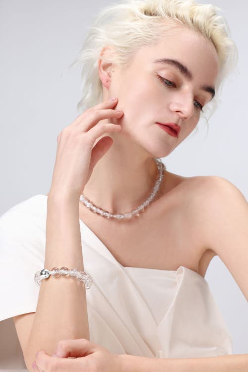 Classicharms Frostnova Azeztulite Clear Phantom Crystal Sphere Bracelet-12mm In White